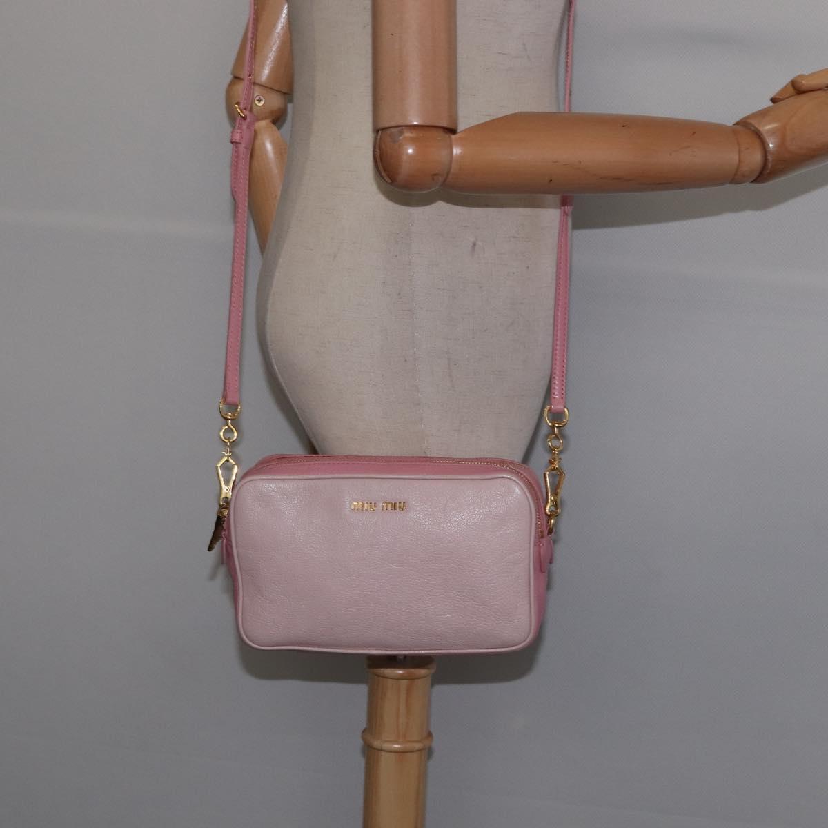 Miu Miu Madras Shoulder Bag Leather Pink Gold Auth gh914