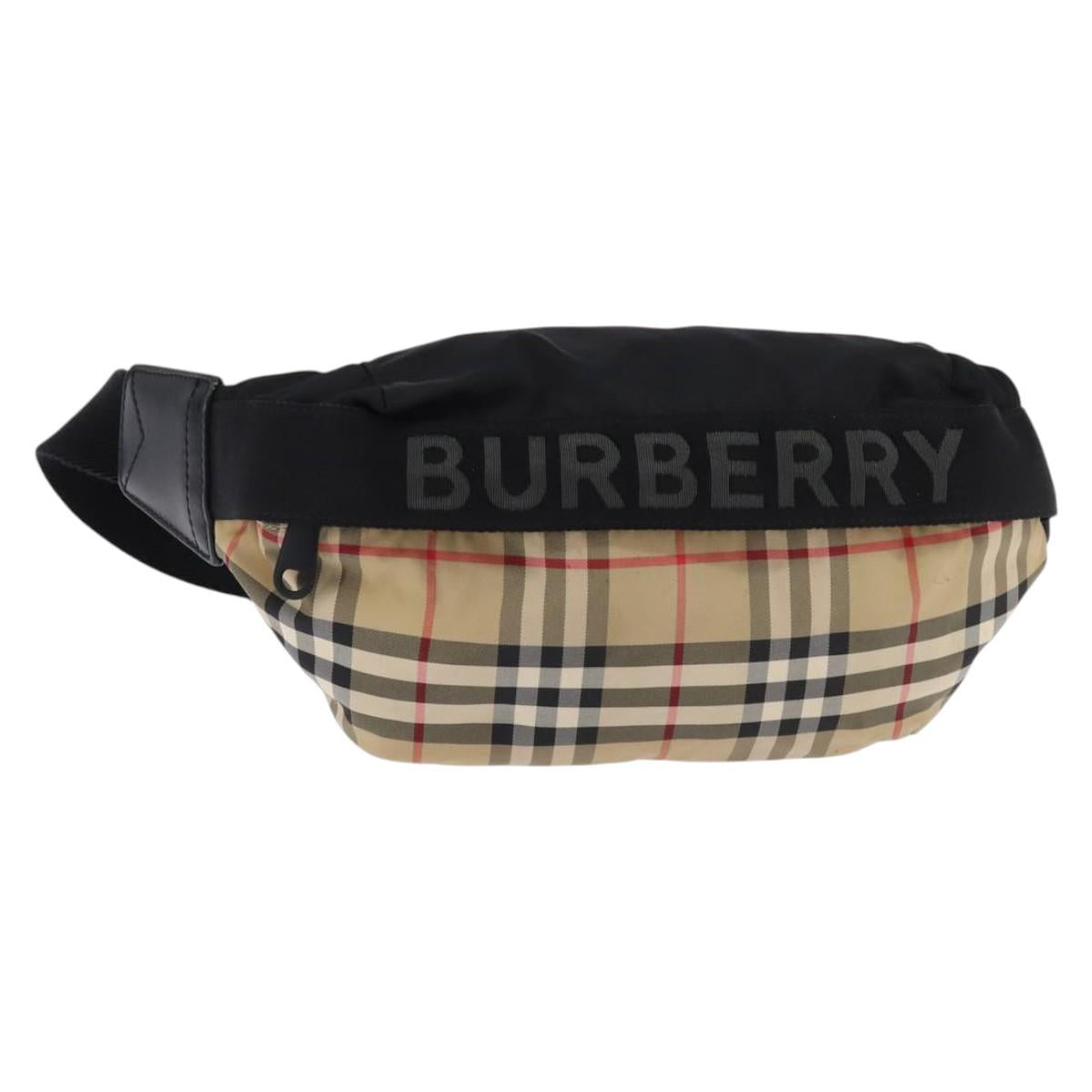 BURBERRY Nova Check Waist bag Nylon Beige Silver Auth gh918