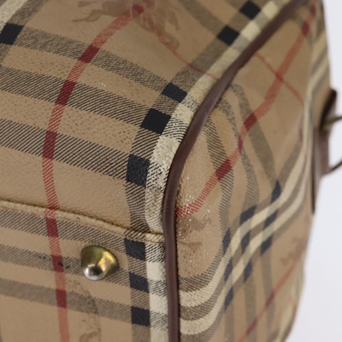 Burberrys Nova Check Boston Bag PVC Beige Gold Auth gh919