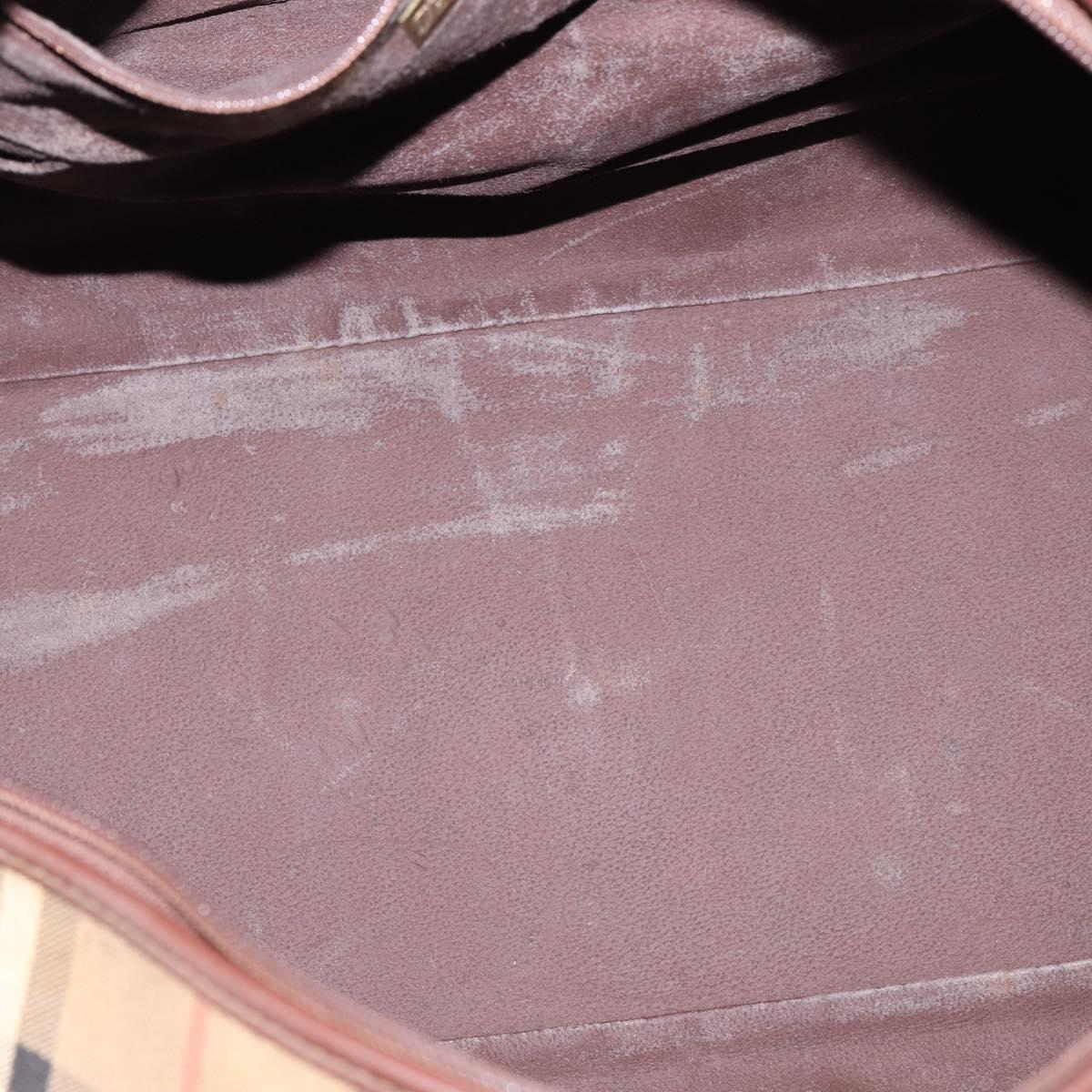 Burberrys Nova Check Boston Bag PVC Beige Gold Auth gh919