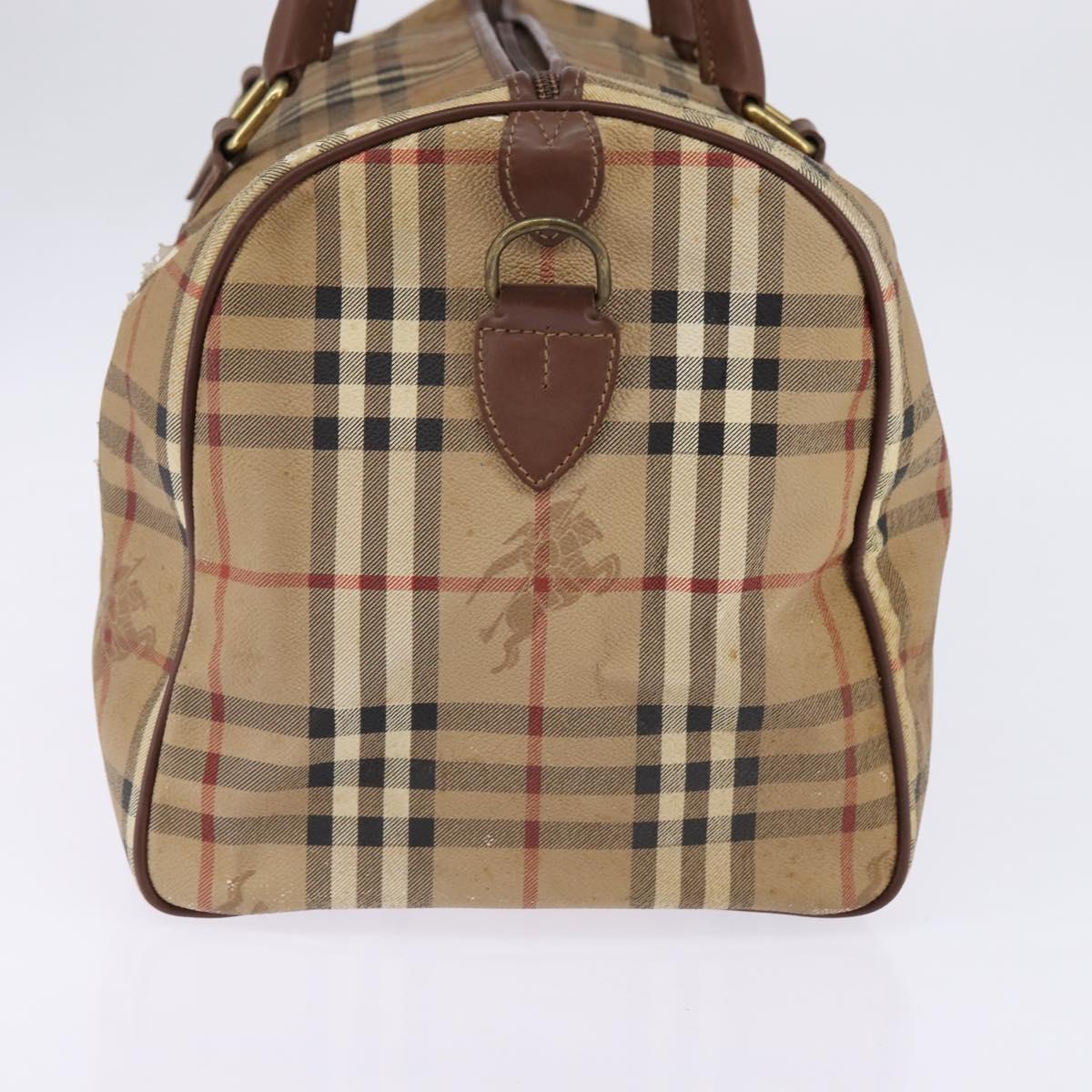 Burberrys Nova Check Boston Bag PVC Beige Gold Auth gh919