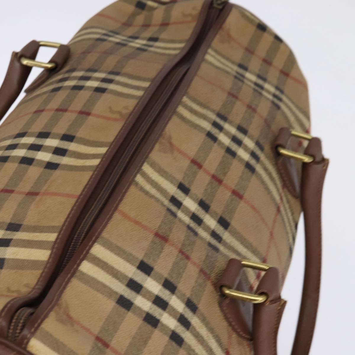 Burberrys Nova Check Boston Bag PVC Beige Gold Auth gh919