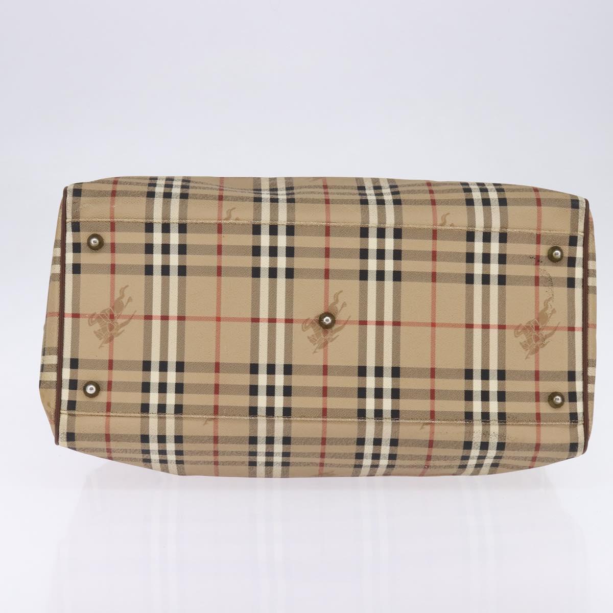 Burberrys Nova Check Boston Bag PVC Beige Gold Auth gh919