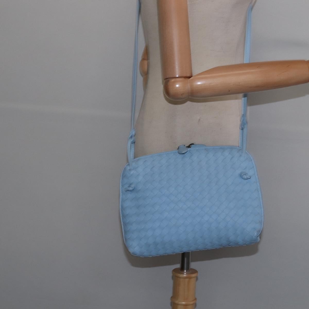 BOTTEGA VENETA INTRECCIATO Shoulder Bag Leather Light Blue Auth gh923