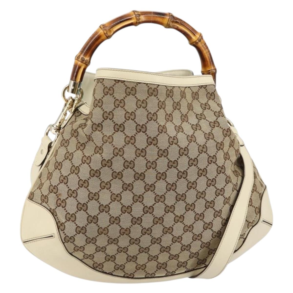 GUCCI Bamboo GG Canvas Hand Bag 2way Beige Gold 169961 Auth gh943