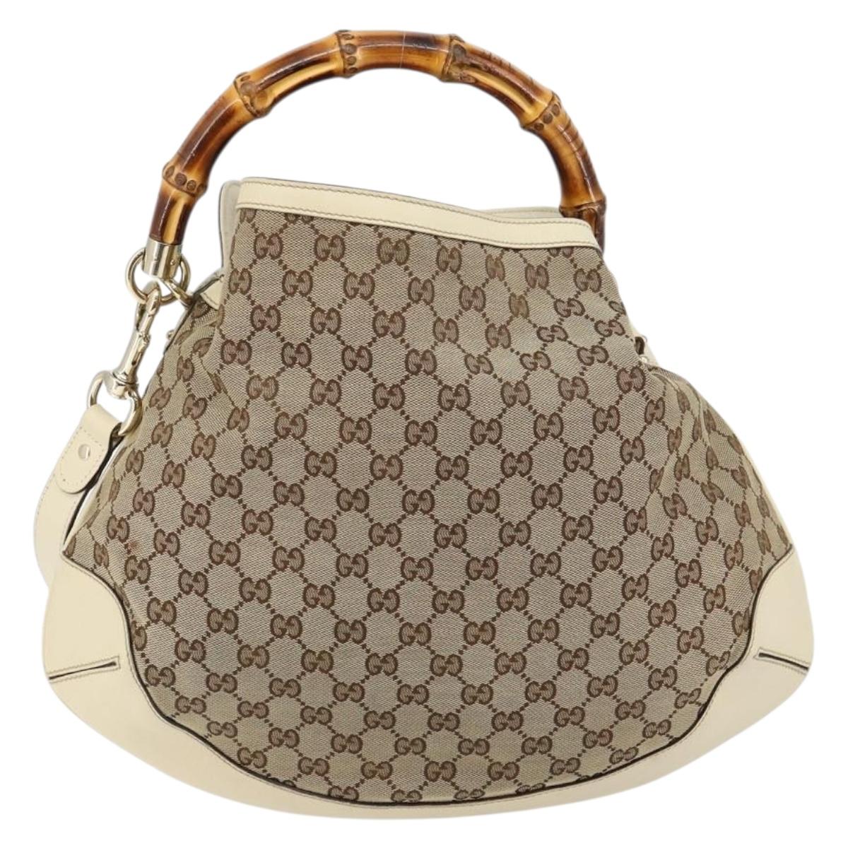 GUCCI Bamboo GG Canvas Hand Bag 2way Beige Gold 169961 Auth gh943