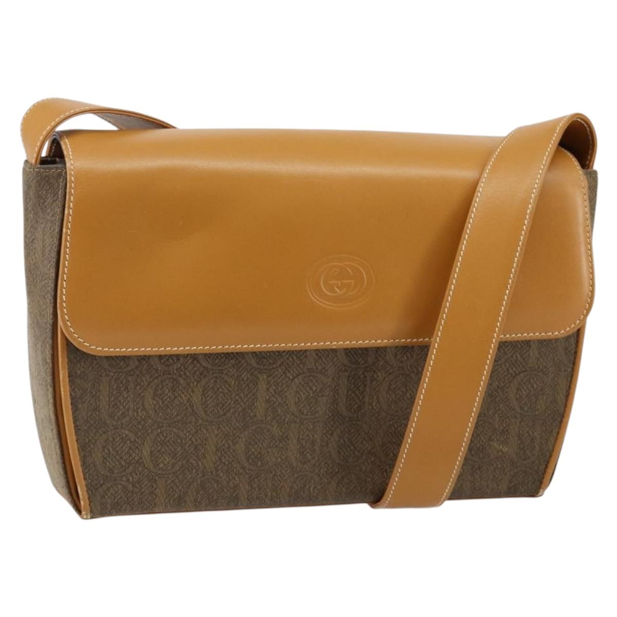 GUCCI Shoulder Bag Canvas Leather Beige Gold Auth gh962