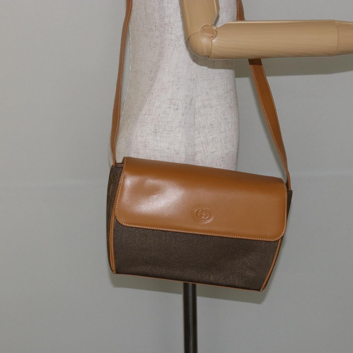 GUCCI Shoulder Bag Canvas Leather Beige Gold Auth gh962