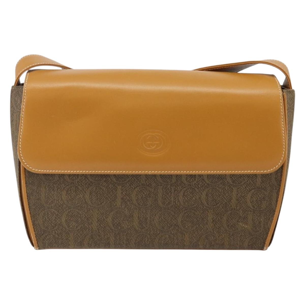 GUCCI Shoulder Bag Canvas Leather Beige Gold Auth gh962