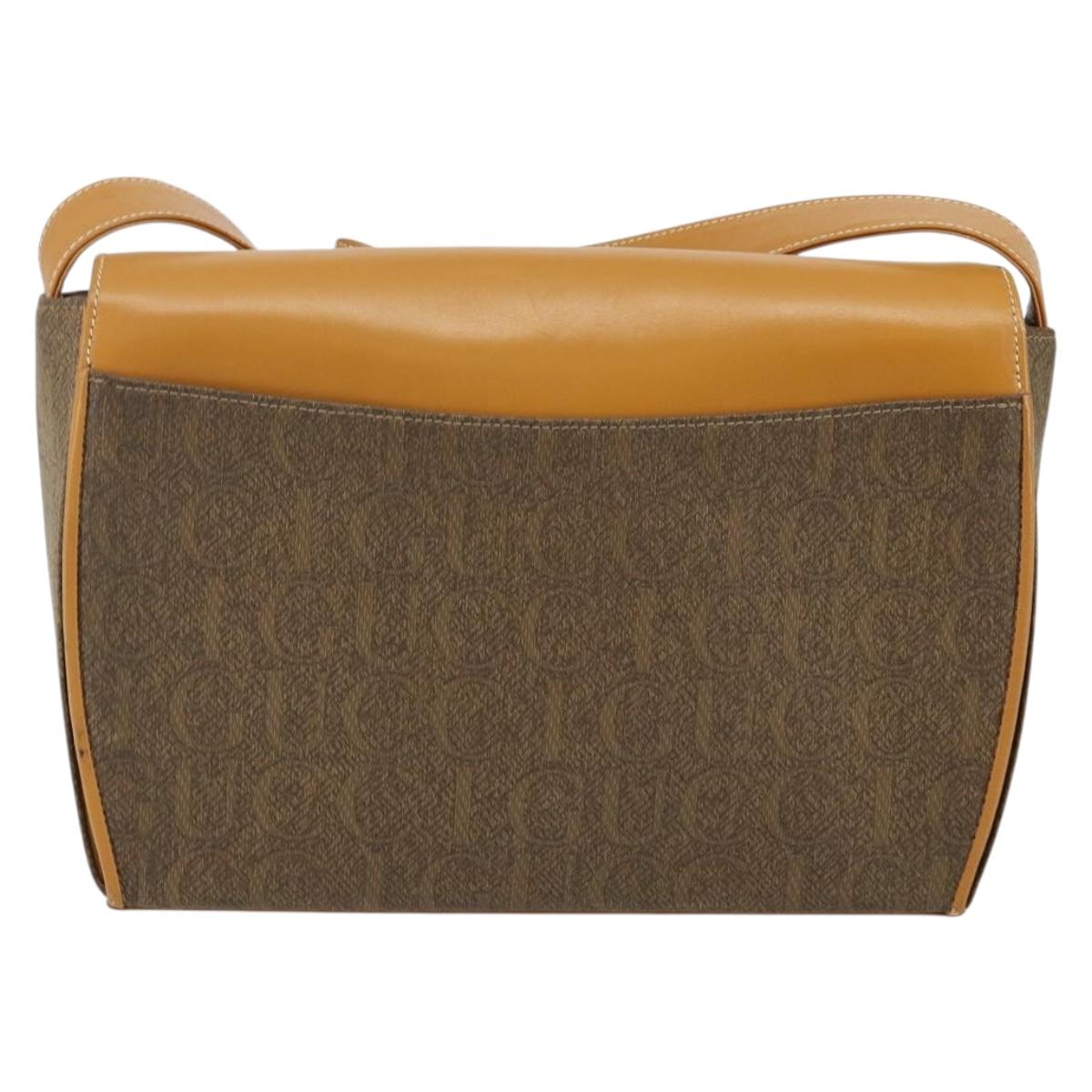 GUCCI Shoulder Bag Canvas Leather Beige Gold Auth gh962