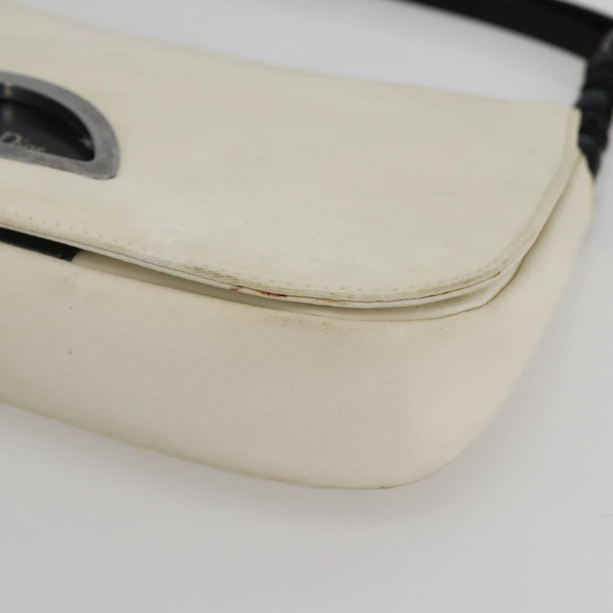 Christian Dior Maris Pearl Shoulder Bag Nylon White Silver Auth gh967