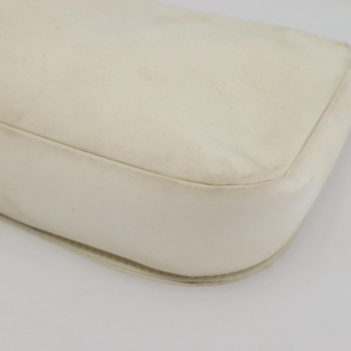 Christian Dior Maris Pearl Shoulder Bag Nylon White Silver Auth gh967