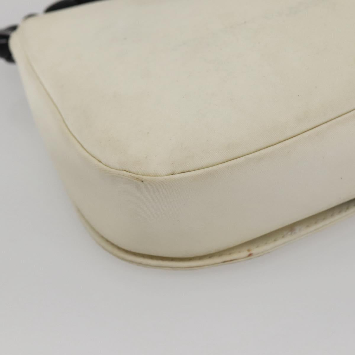 Christian Dior Maris Pearl Shoulder Bag Nylon White Silver Auth gh967