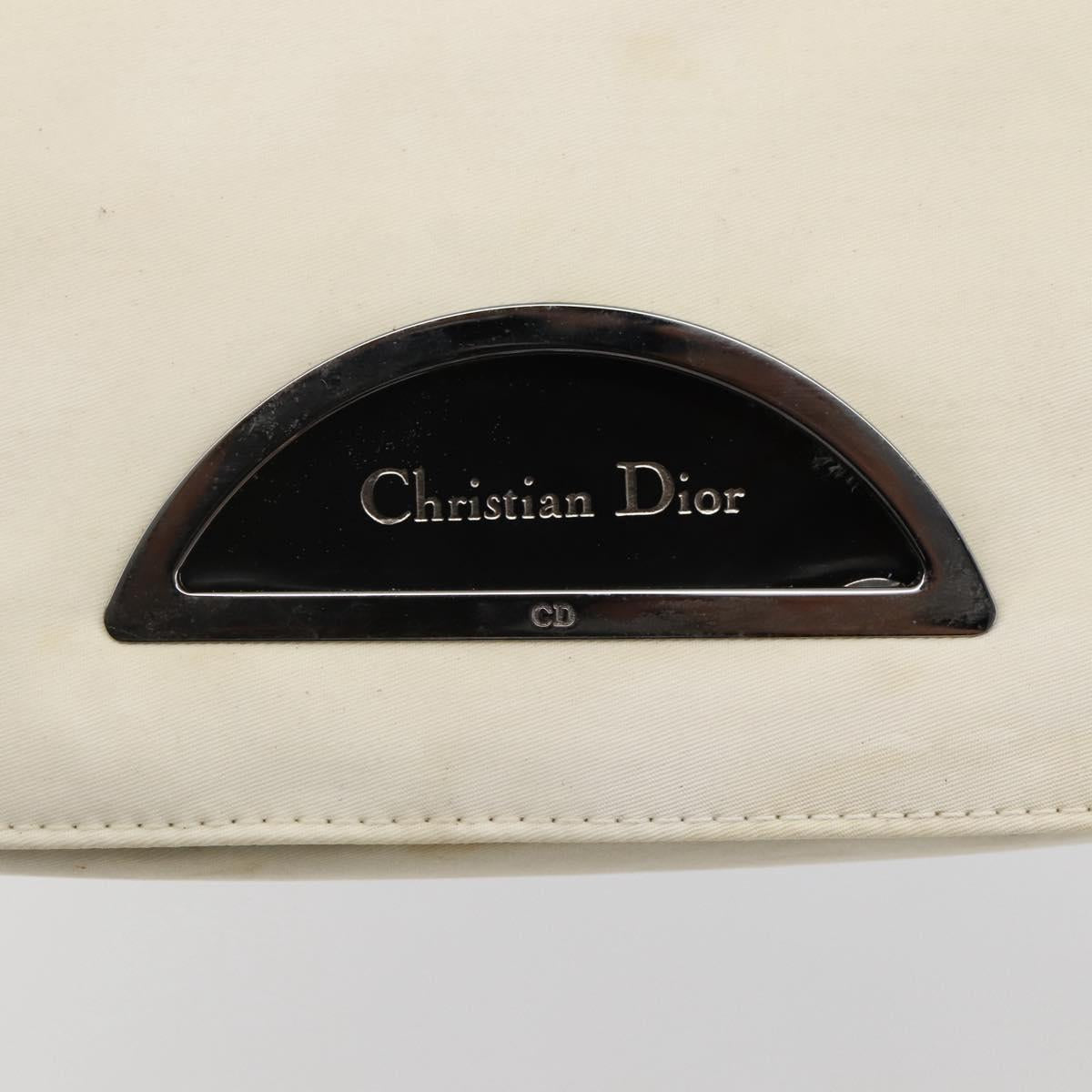 Christian Dior Maris Pearl Shoulder Bag Nylon White Silver Auth gh967