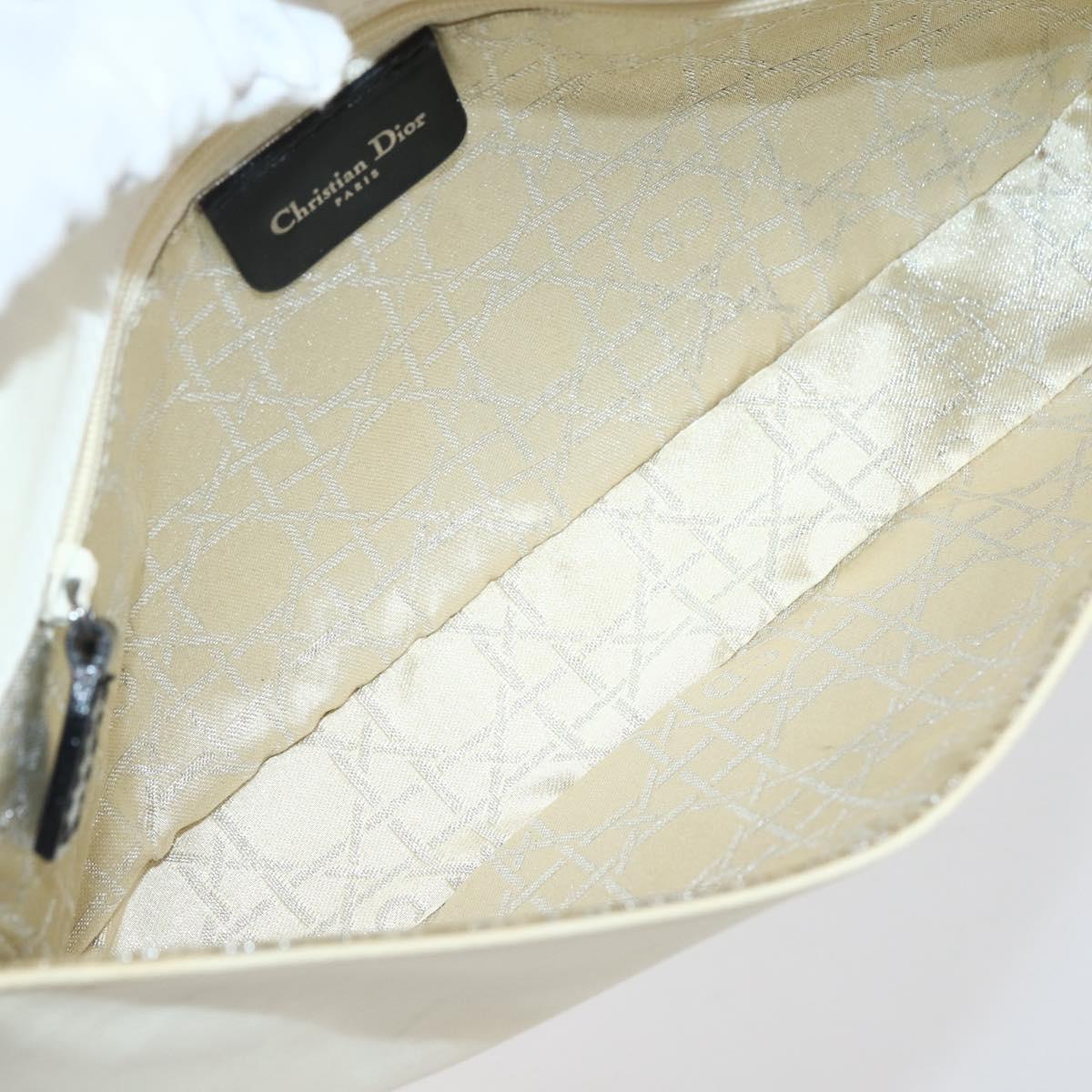 Christian Dior Maris Pearl Shoulder Bag Nylon White Silver Auth gh967