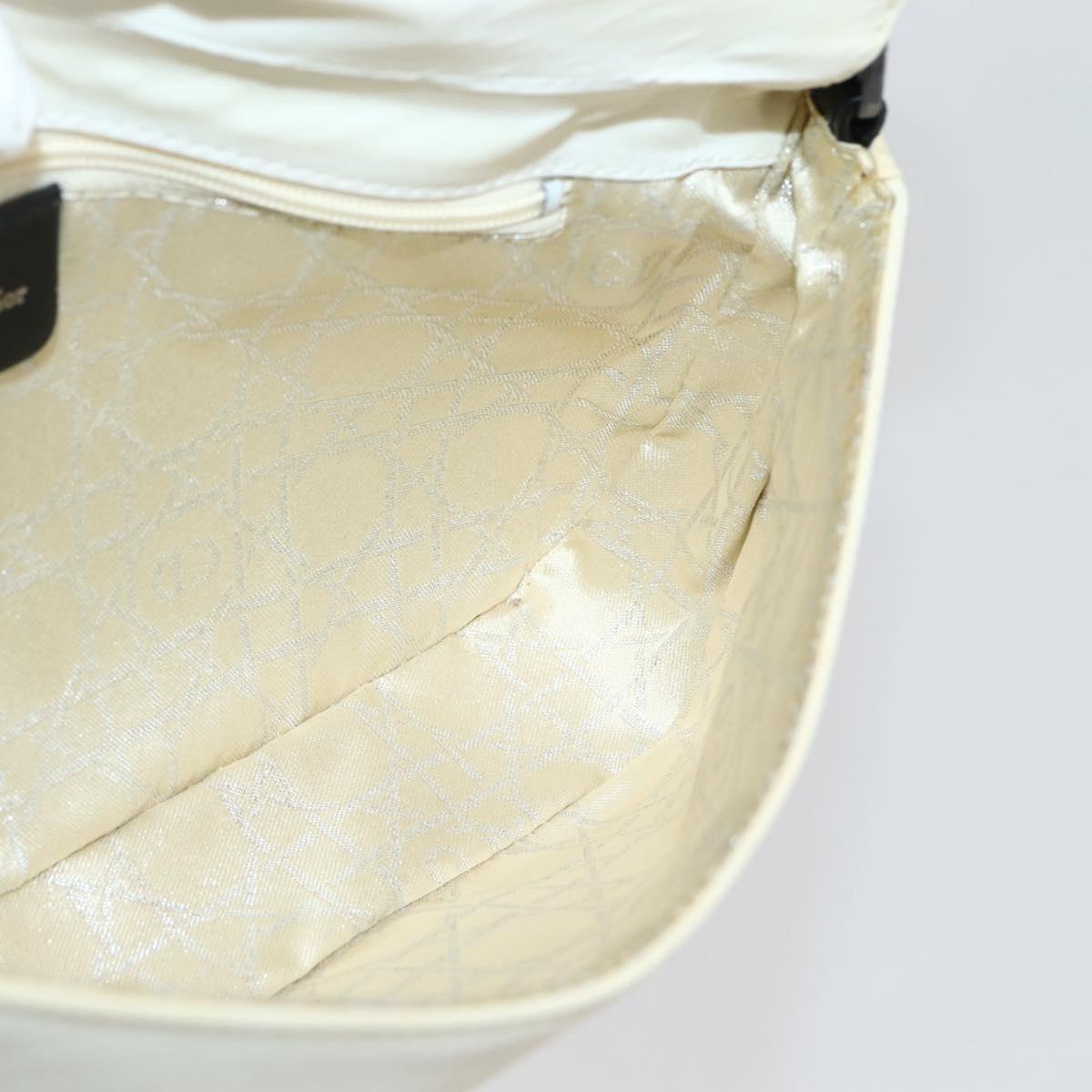 Christian Dior Maris Pearl Shoulder Bag Nylon White Silver Auth gh967