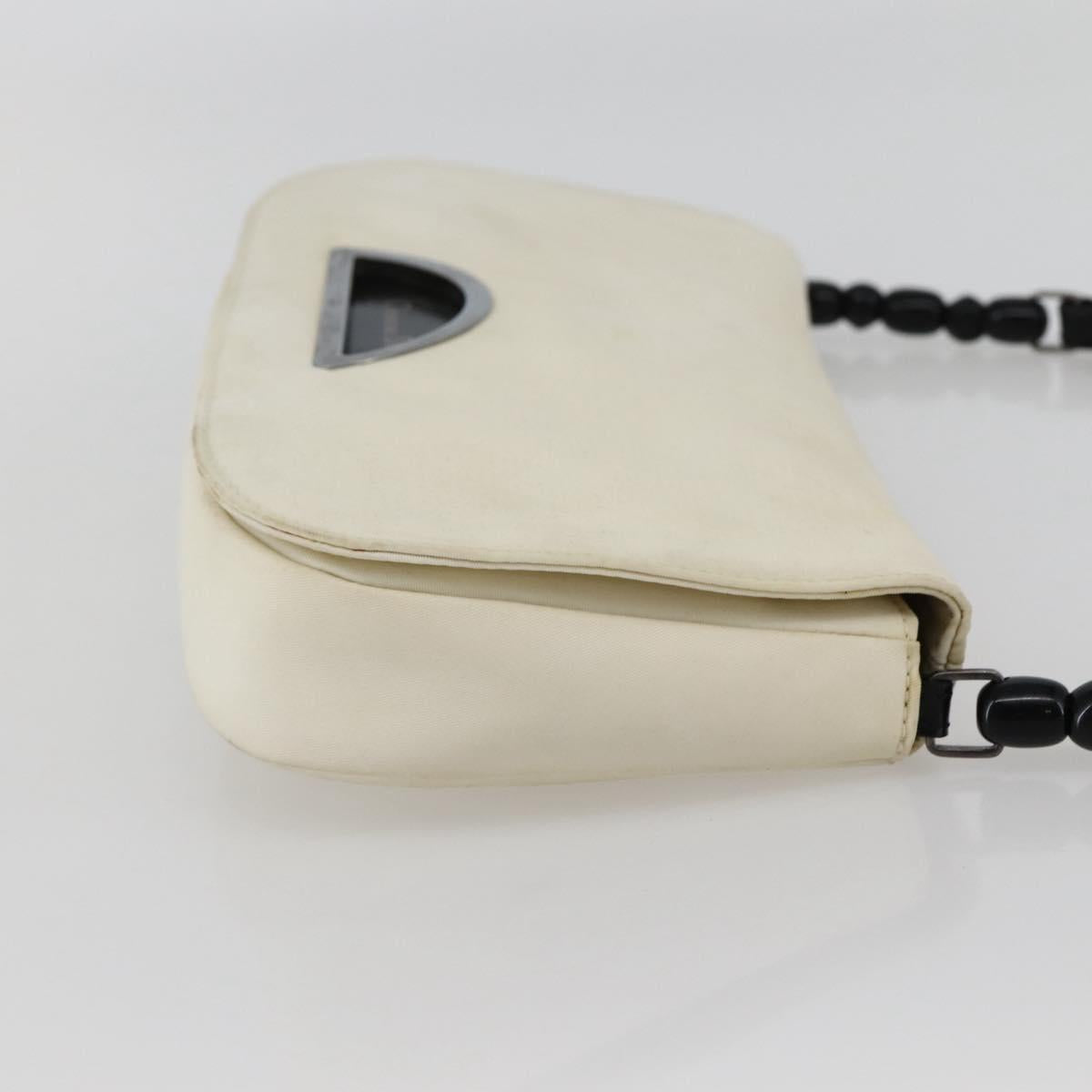 Christian Dior Maris Pearl Shoulder Bag Nylon White Silver Auth gh967