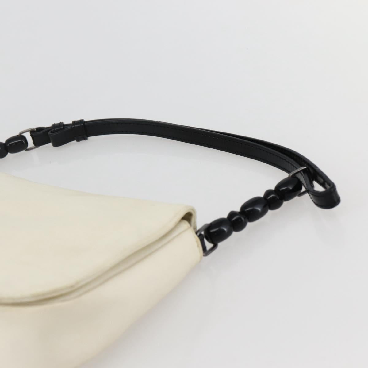 Christian Dior Maris Pearl Shoulder Bag Nylon White Silver Auth gh967