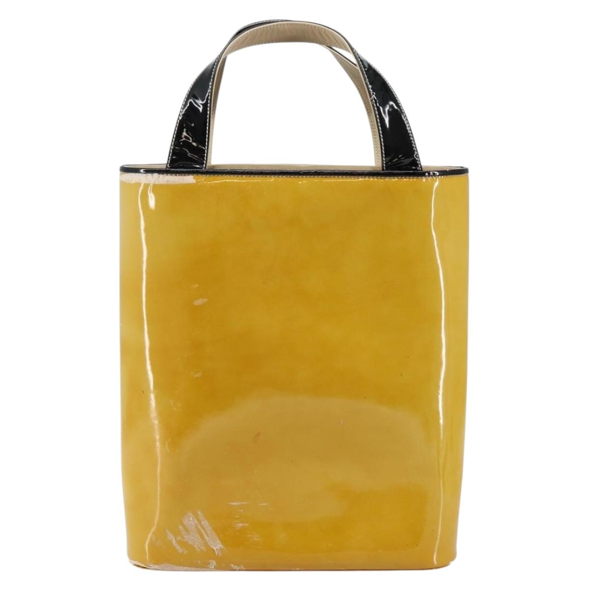 CHANEL Tote Bag Enamel Yellow Gold CC Auth gh968