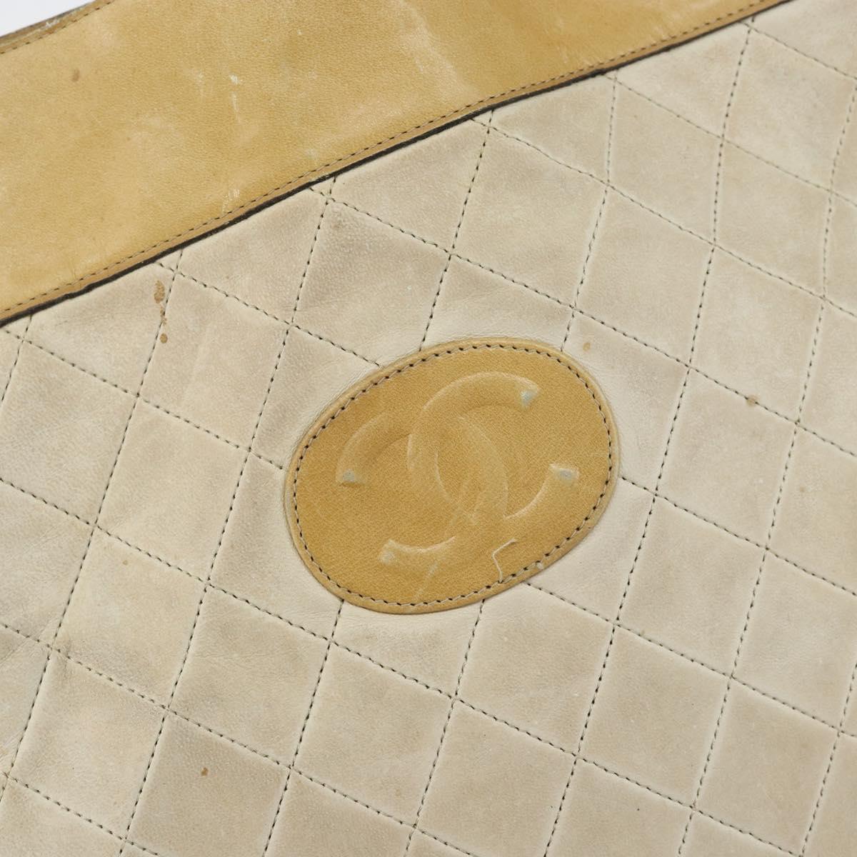 CHANEL Chain Tote Bag Lamb Skin Beige Gold CC Auth gh972