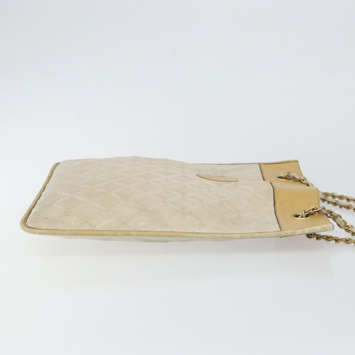 CHANEL Chain Tote Bag Lamb Skin Beige Gold CC Auth gh972