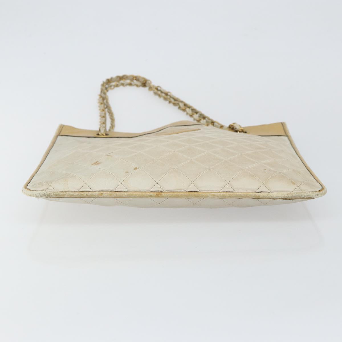 CHANEL Chain Tote Bag Lamb Skin Beige Gold CC Auth gh972