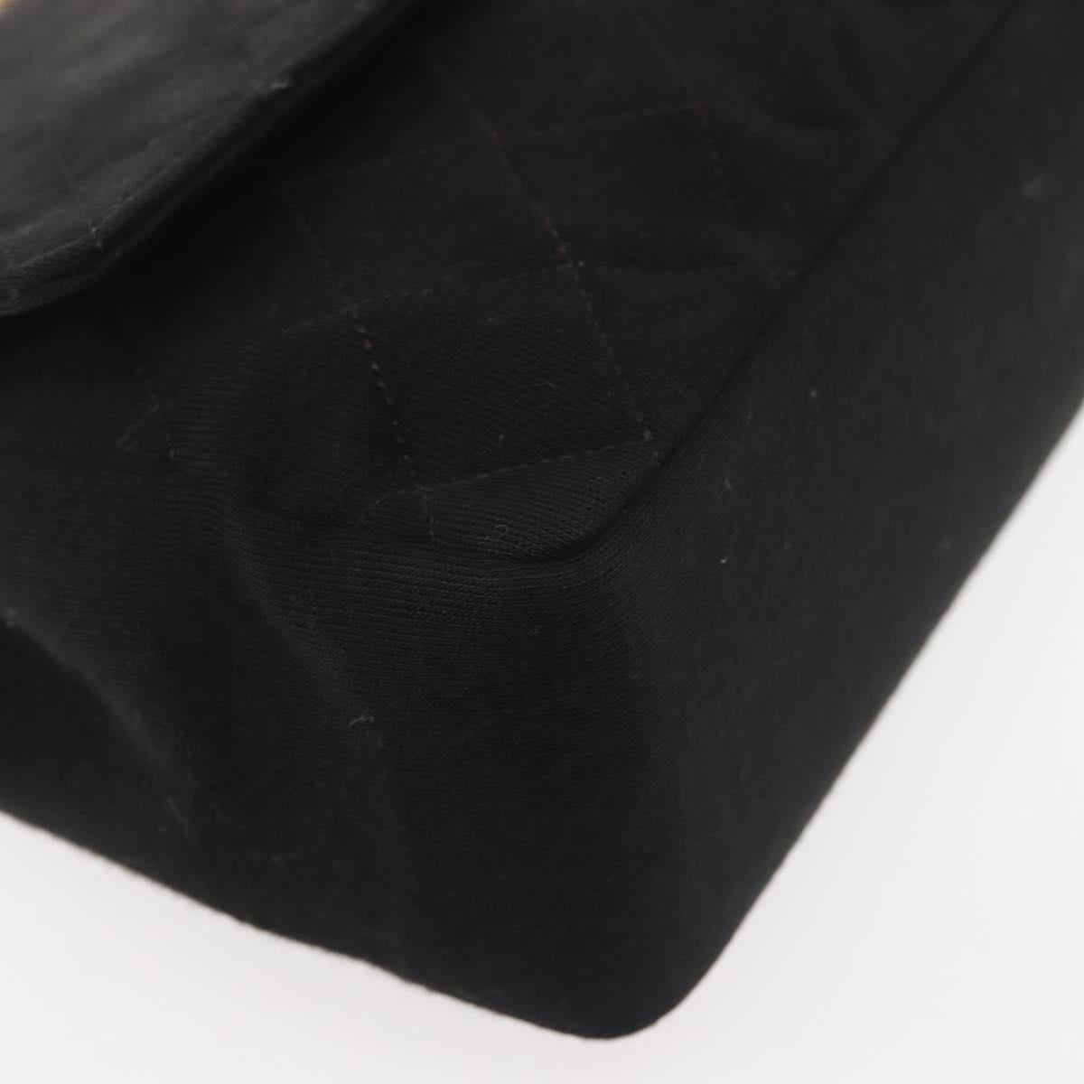 CHANEL Matelasse Chain Shoulder Bag Cotton Black Gold CC Auth gh984