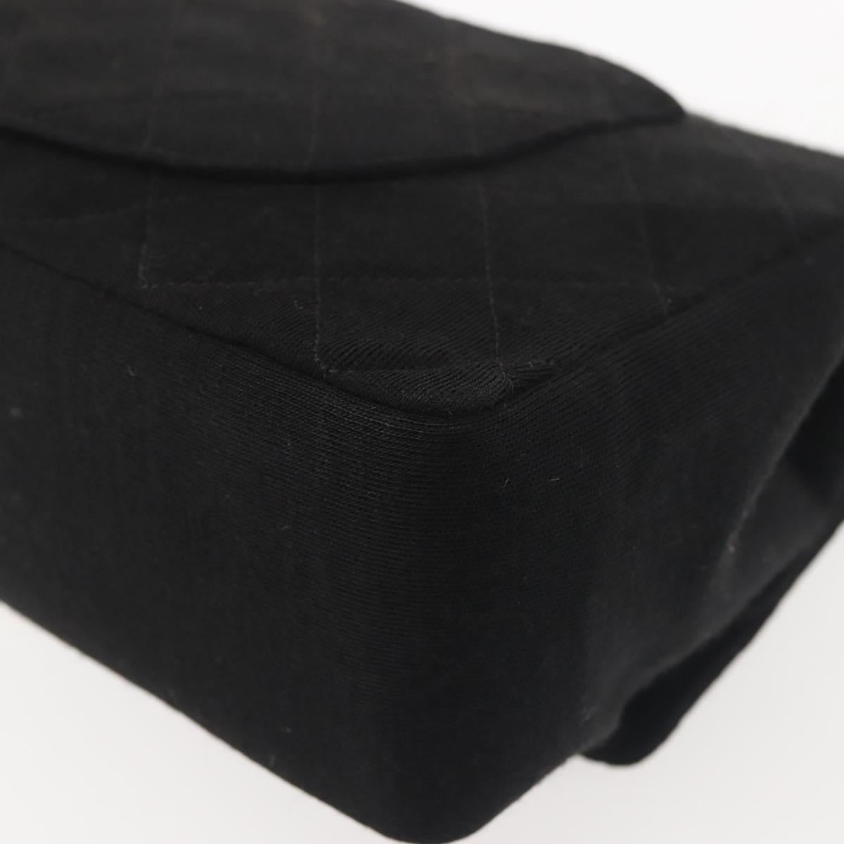 CHANEL Matelasse Chain Shoulder Bag Cotton Black Gold CC Auth gh984