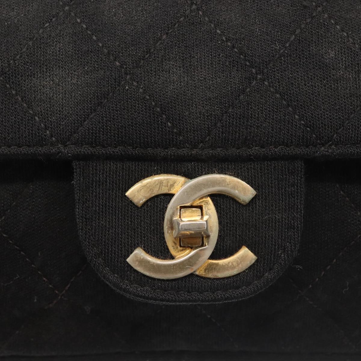 CHANEL Matelasse Chain Shoulder Bag Cotton Black Gold CC Auth gh984