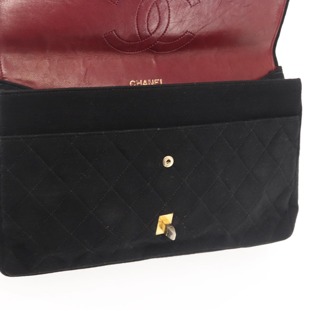 CHANEL Matelasse Chain Shoulder Bag Cotton Black Gold CC Auth gh984