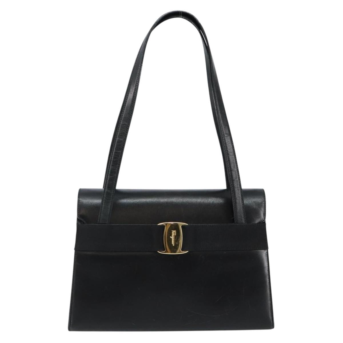 Salvatore Ferragamo Vala Shoulder Bag Leather Black Gold Auth gh986