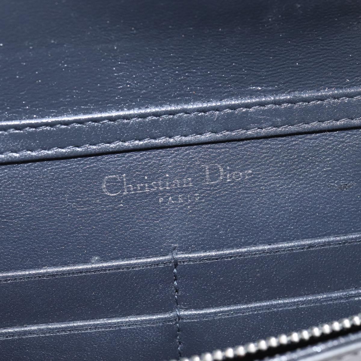 Christian Dior Chain Diorama Shoulder Bag Leather Silver Auth gh990