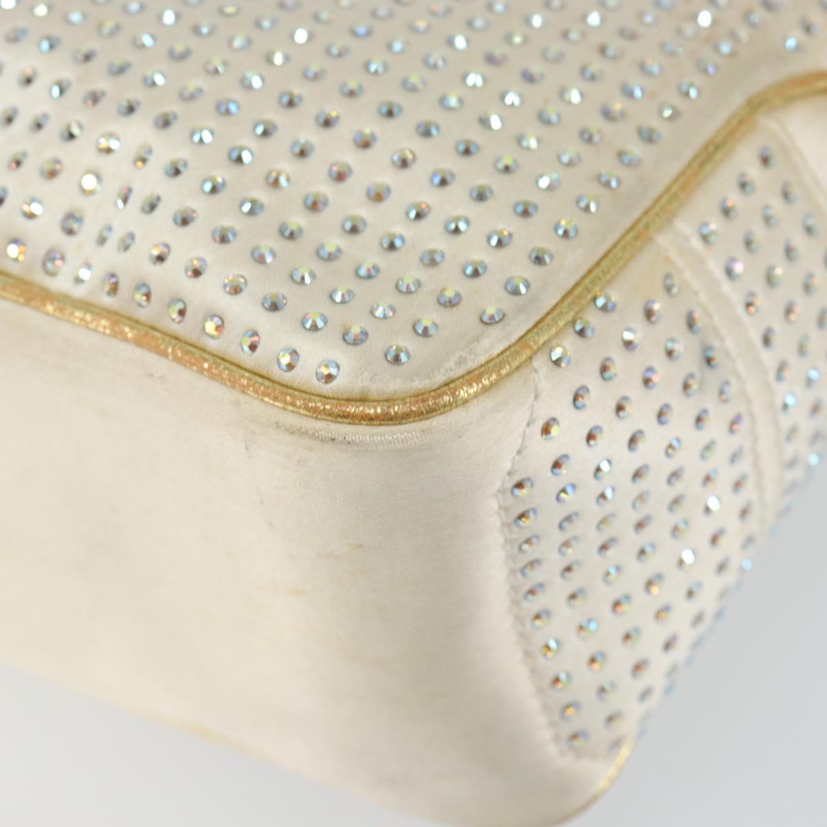 CELINE Hand Bag Satin Beige Gold Auth gh992