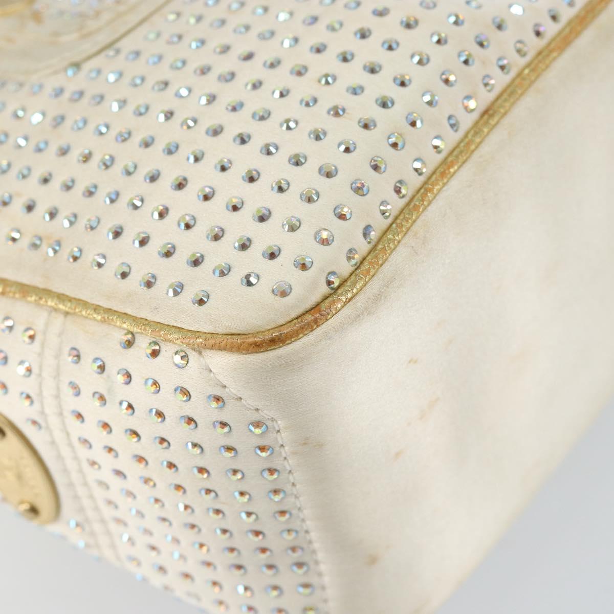 CELINE Hand Bag Satin Beige Gold Auth gh992