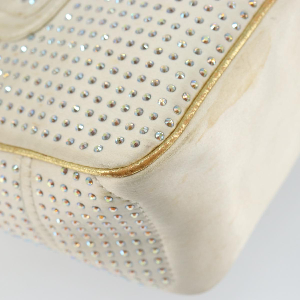 CELINE Hand Bag Satin Beige Gold Auth gh992