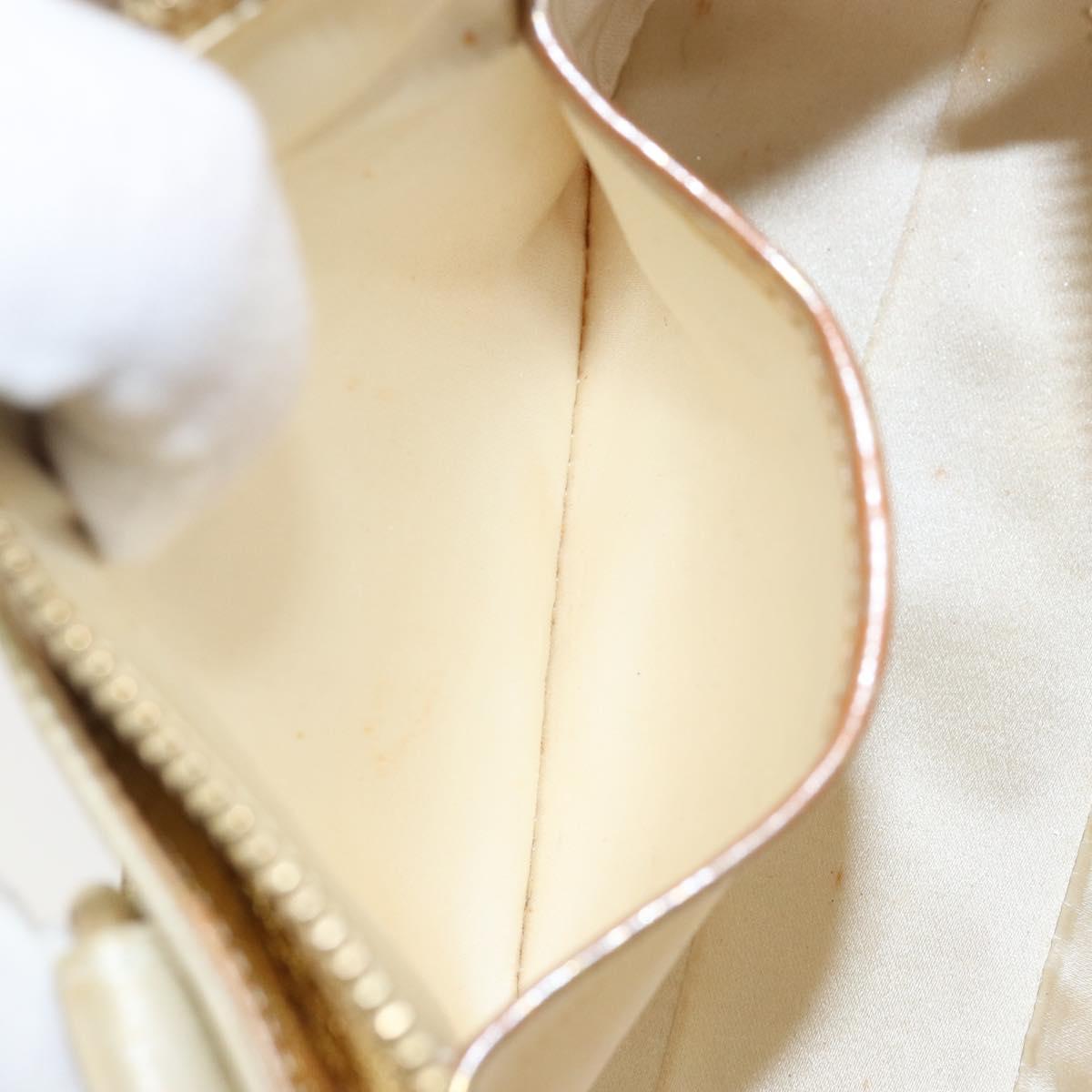 CELINE Hand Bag Satin Beige Gold Auth gh992