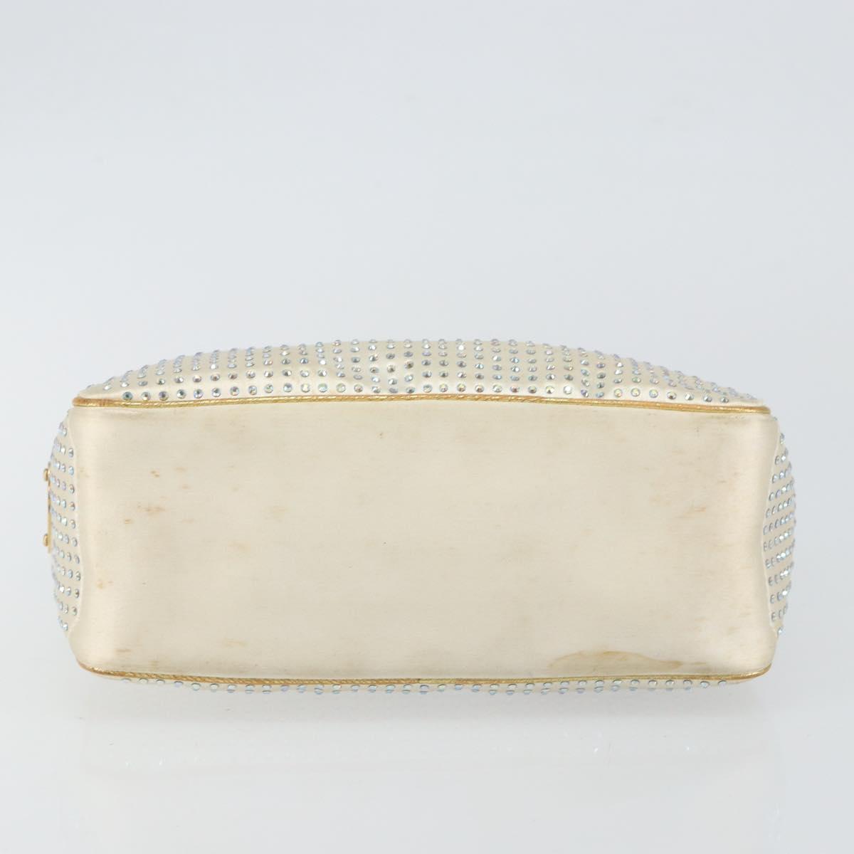 CELINE Hand Bag Satin Beige Gold Auth gh992