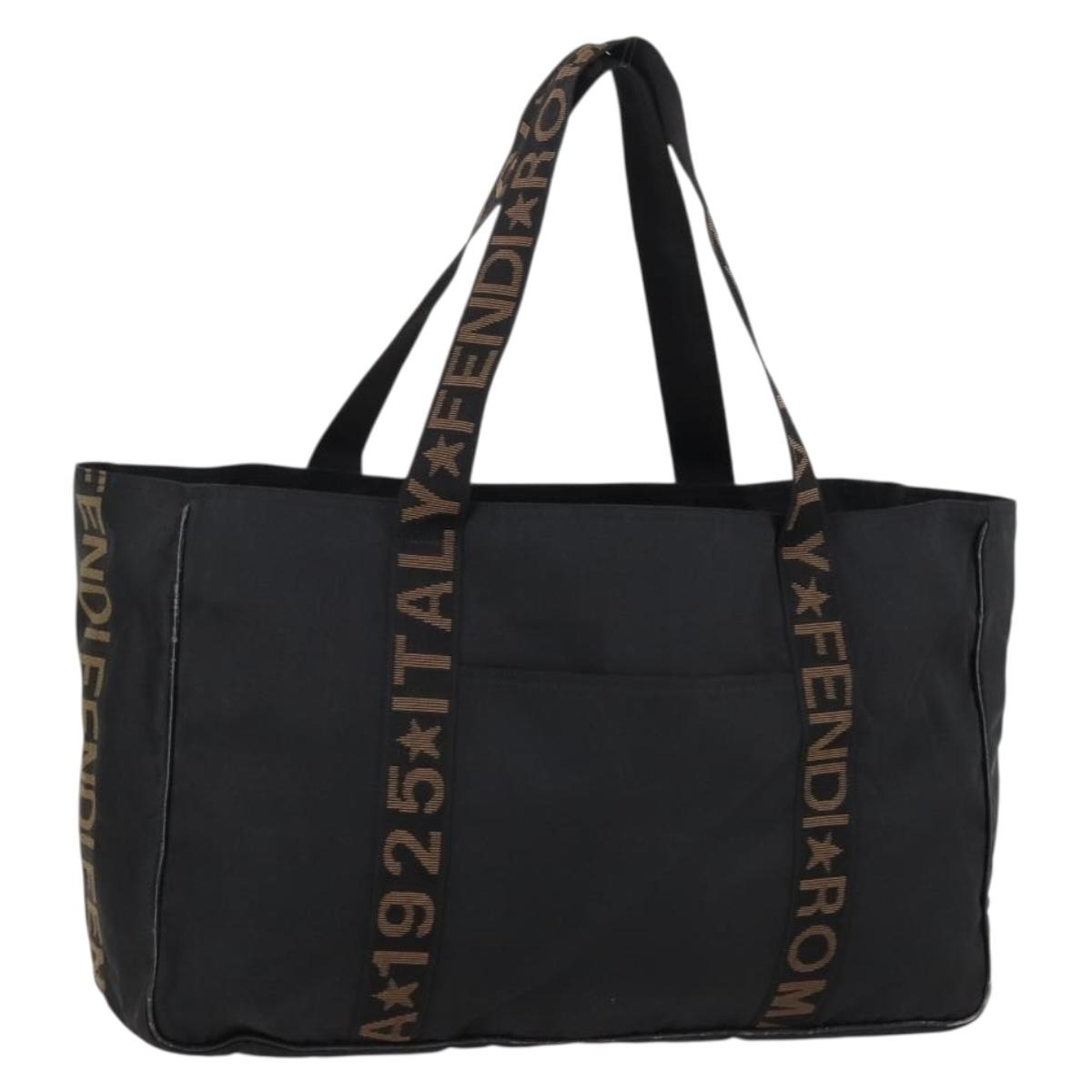 FENDI Tote Bag Nylon Black Silver Auth gh996