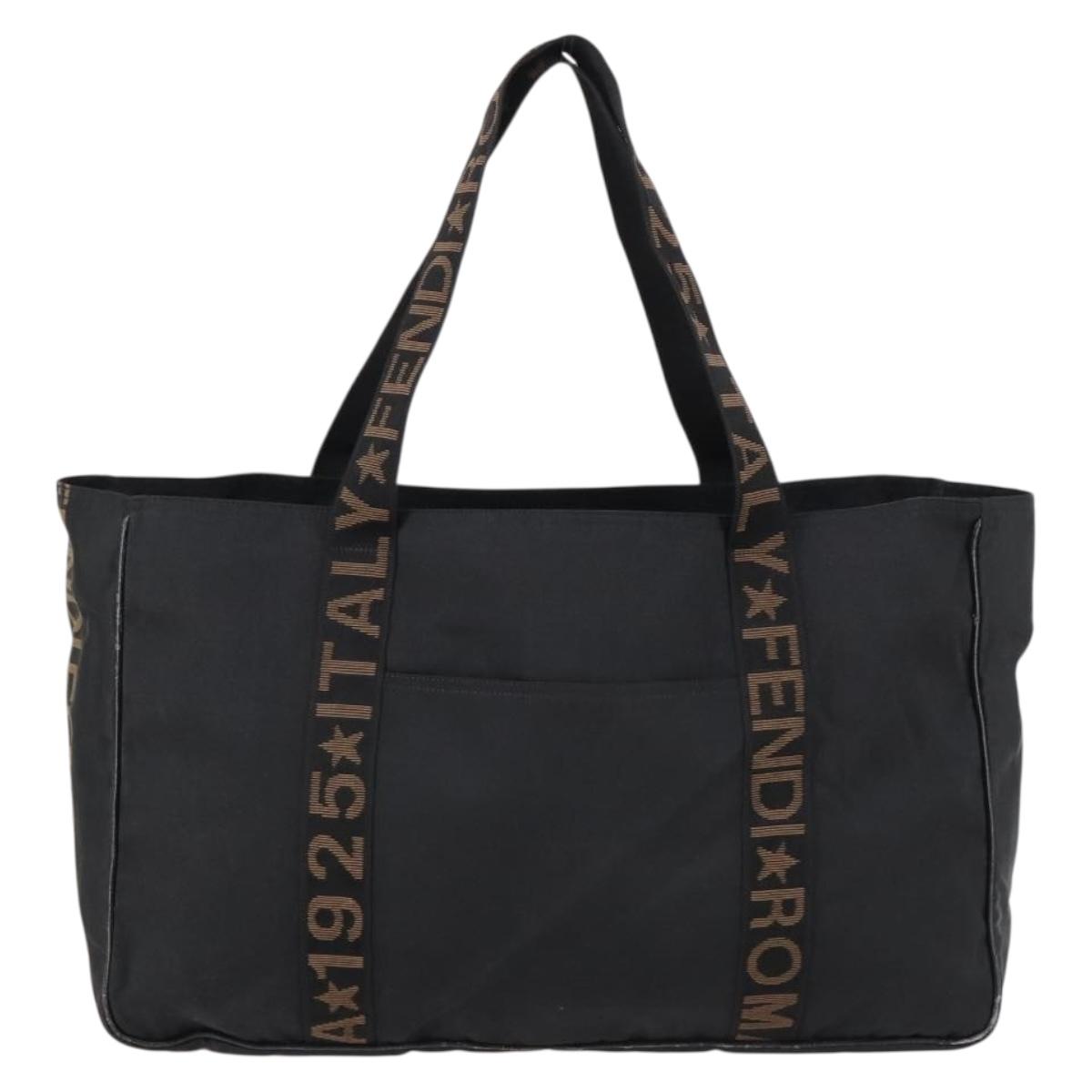 FENDI Tote Bag Nylon Black Silver Auth gh996
