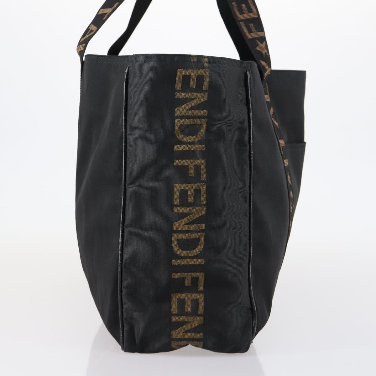 FENDI Tote Bag Nylon Black Silver Auth gh996