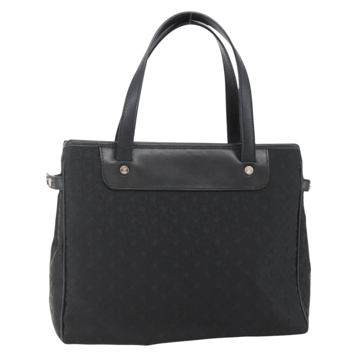 CELINE C Macadam Canvas Hand Bag Black Silver Auth gh998