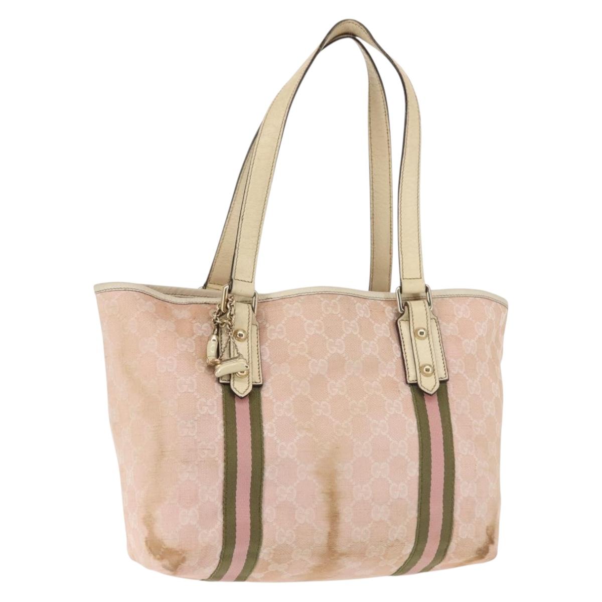 GUCCI GG Canvas Sherry Line Tote Bag Pink Gold khaki 137396 Auth gh999