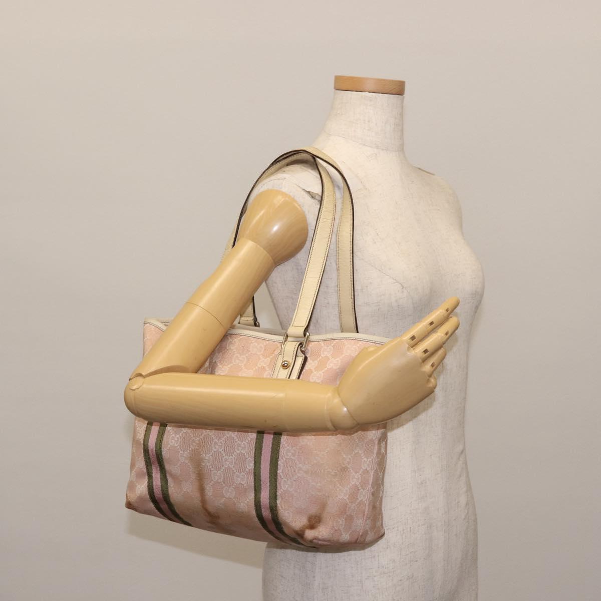 GUCCI GG Canvas Sherry Line Tote Bag Pink Gold khaki 137396 Auth gh999