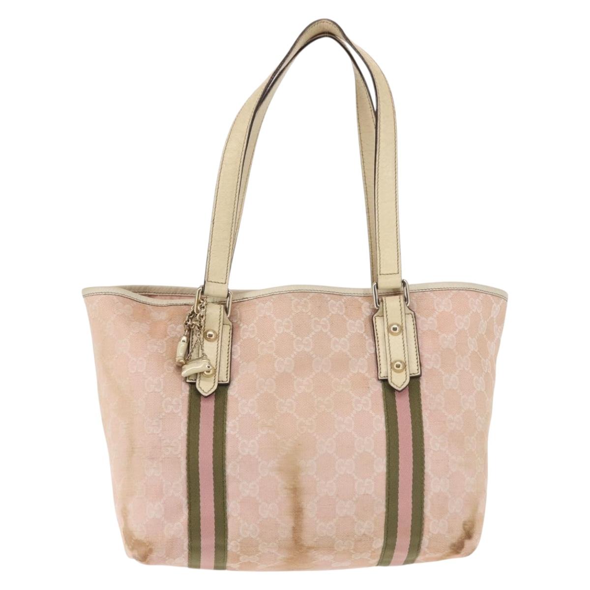 GUCCI GG Canvas Sherry Line Tote Bag Pink Gold khaki 137396 Auth gh999
