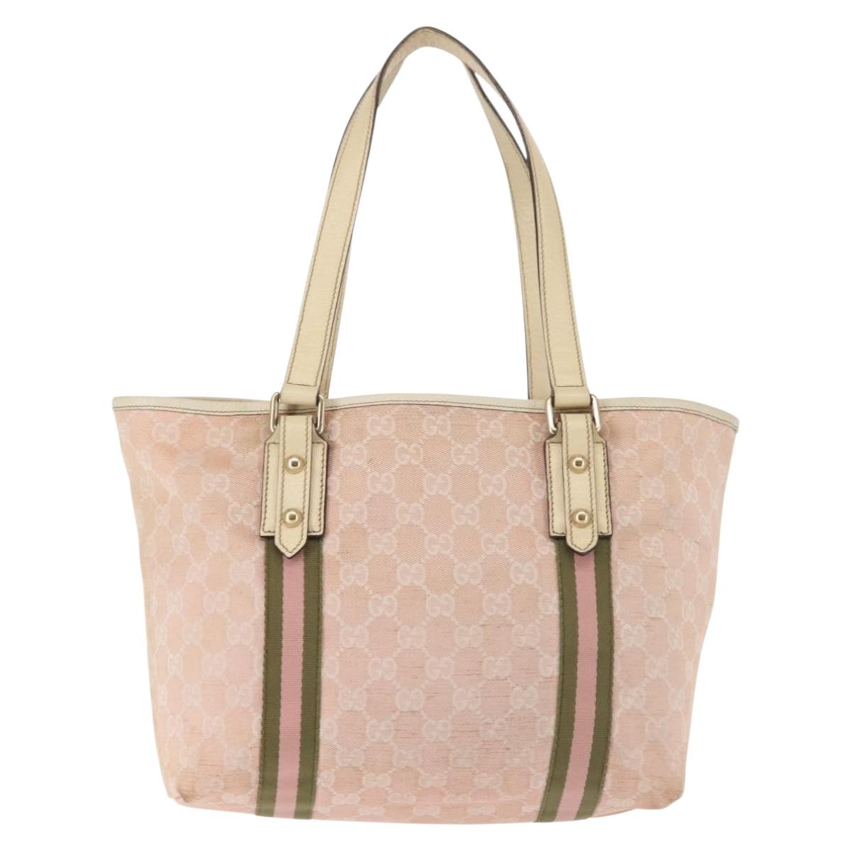 GUCCI GG Canvas Sherry Line Tote Bag Pink Gold khaki 137396 Auth gh999