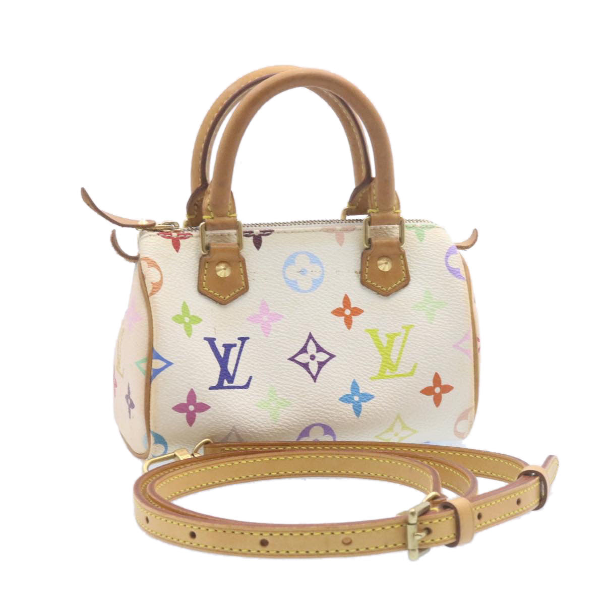 LOUIS VUITTON Monogram Multicolor Mini Speedy Hand Bag White M92645 Auth am1013g