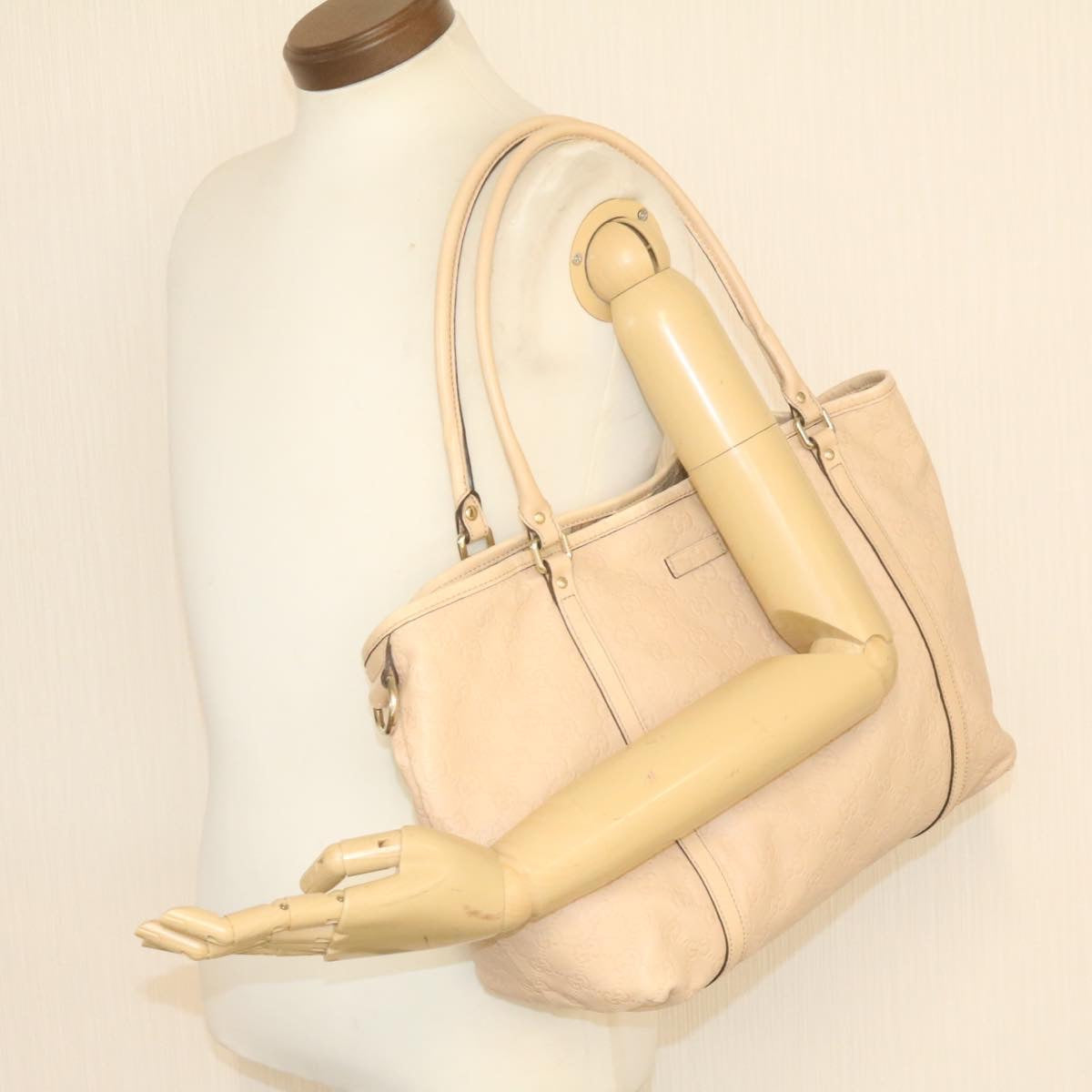 GUCCI Gucci Shima Tote Bag Leather Beige Auth am1040g