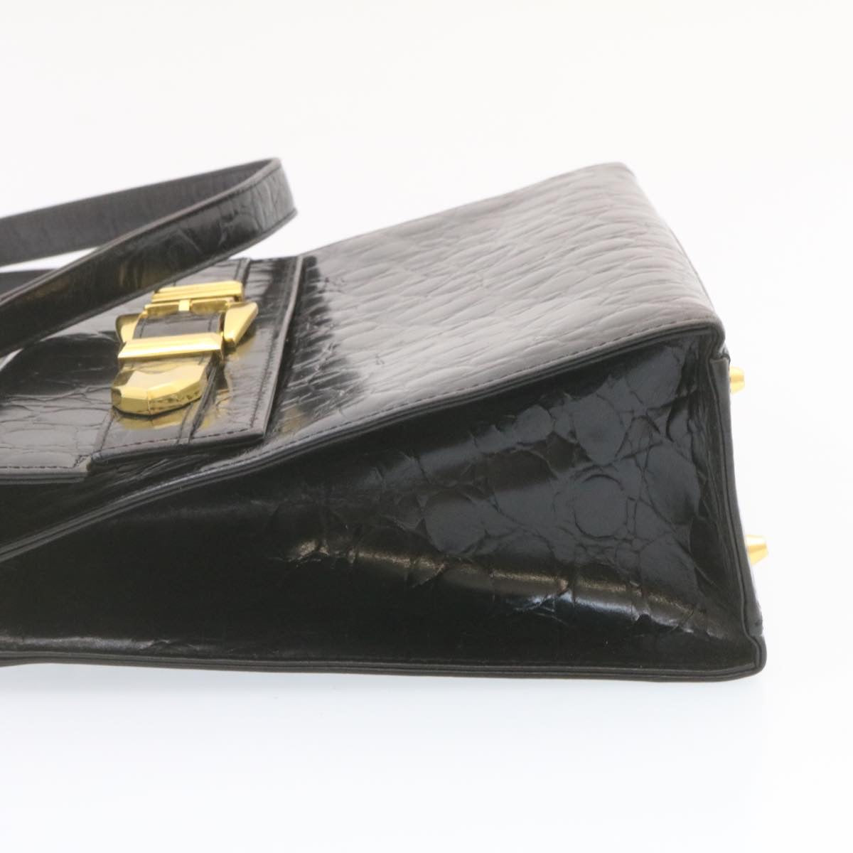 Gianni Versace Shoulder Hand Bag 2Way Leather Black Auth am1133g