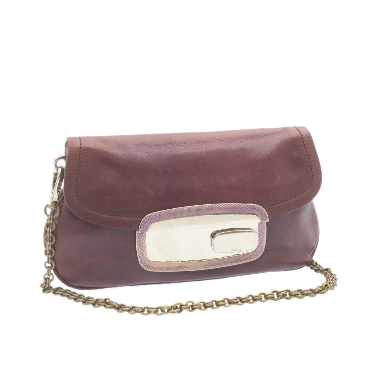 PRADA Chain Shoulder Bag Leather Purple Auth am1163g