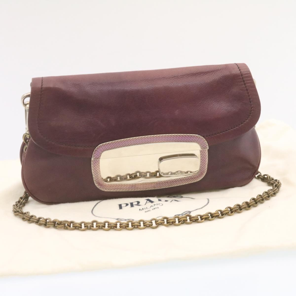 PRADA Chain Shoulder Bag Leather Purple Auth am1163g